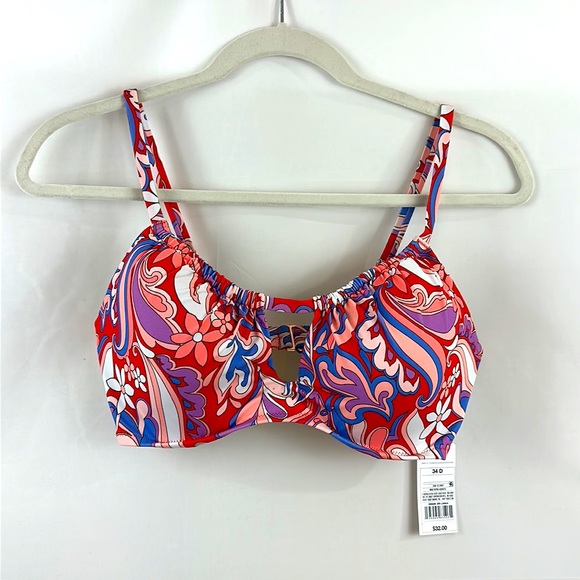 Women's 34D Multi colored Lightly Lined Tunneled Front Keyhole Bralette … - Picture 3 of 11